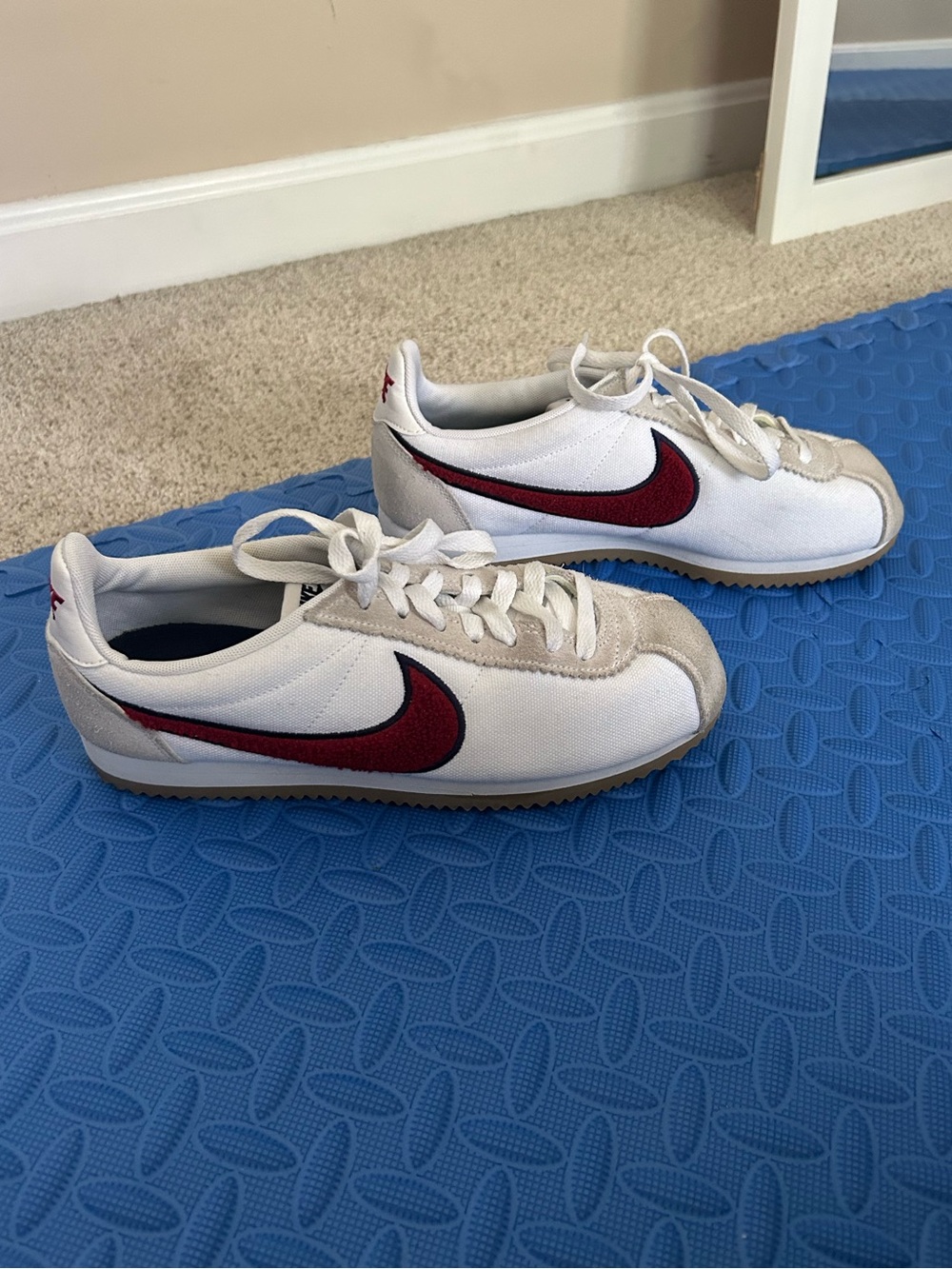 Nike Women’s Size 8.5 Cortez - white with red and blue swoosh